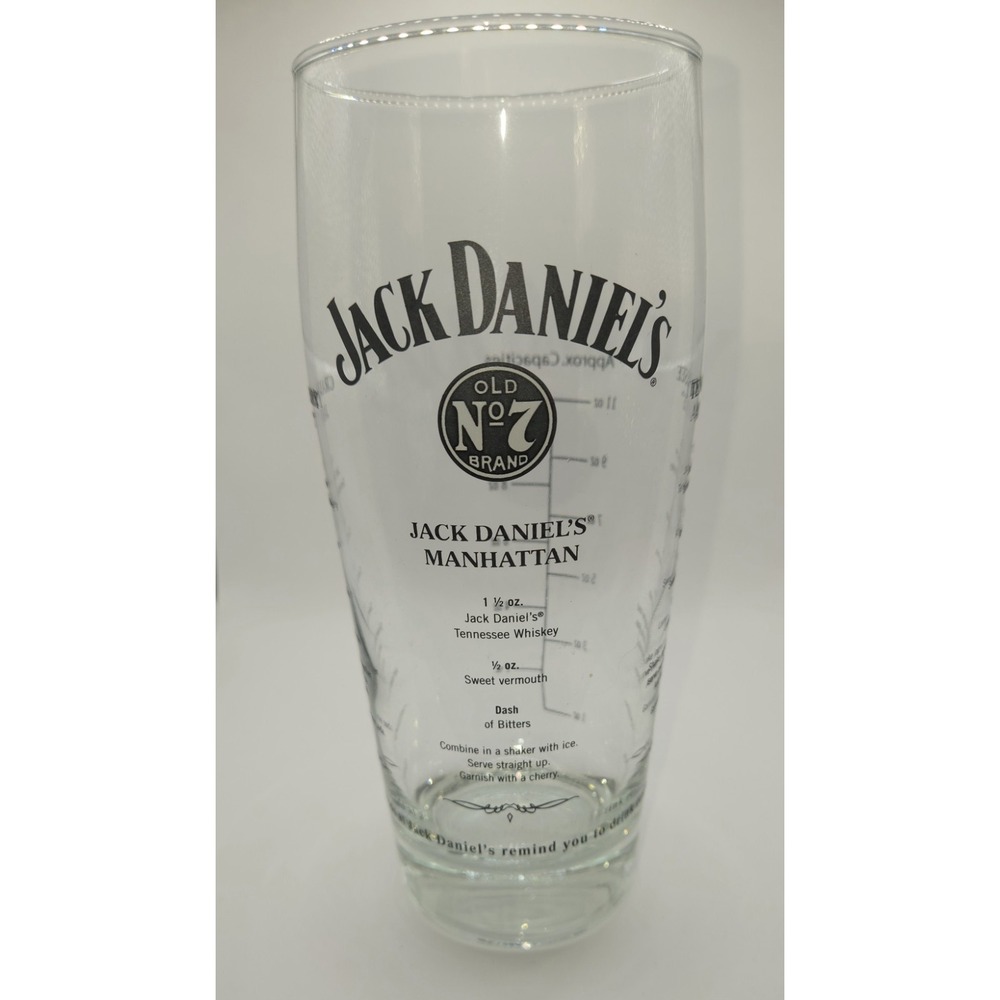 Vintage 7" JACK DANIELS Old No. 7 Mixing Glass whiskey recipe measure clear
